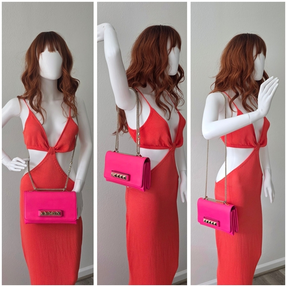 Auth Valentino Garavani Rockstud Va Va Voom Neon Pink Crossbody - Picture 3 of 11